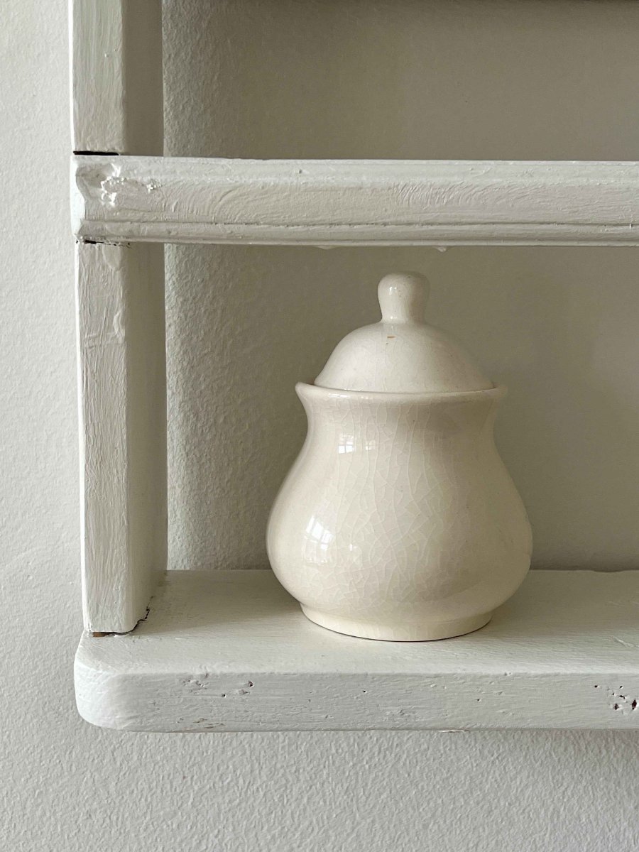 Vintage sukkerkrukke i råhvid porcelæn med låg · H13 × B9 cm - Billede 2