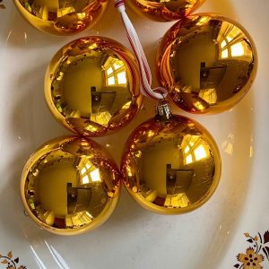 Store franske julekugler i guld – vintage glasornament