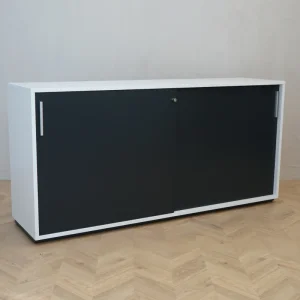Rumas skab med skydelåger – hvid/sort 160x42x77 cm